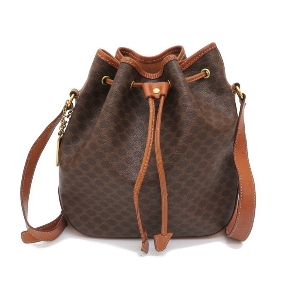 Celine Macadam Pattern Drawstring Shoulder Bag Le… - image 1